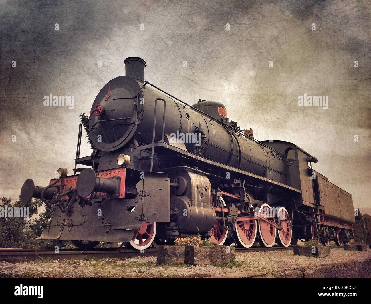 Old steam locomotive at the train station in Postojna, Slovenia - Smartphone Captured Stock Image