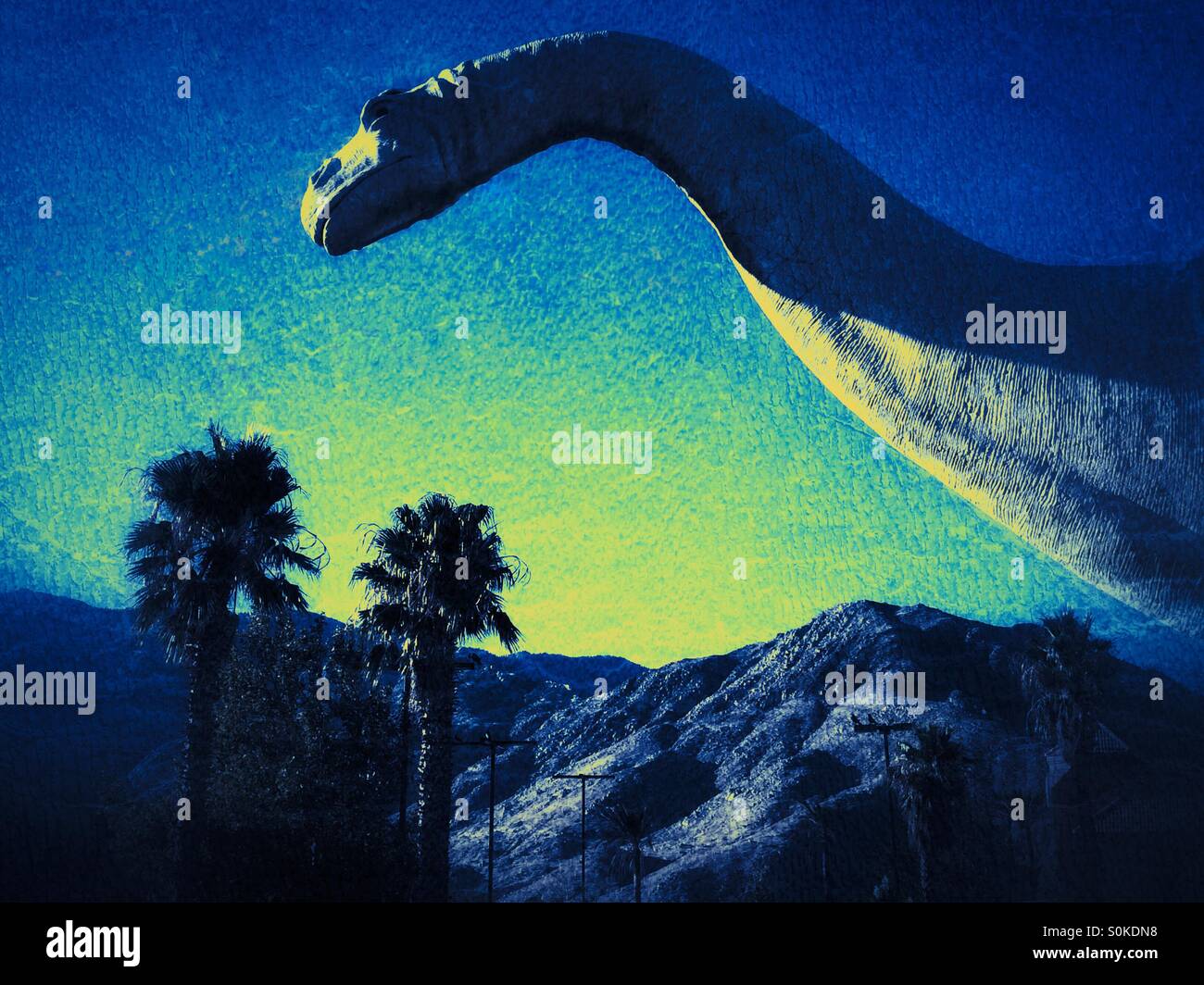 Dinosaur statue along the highway in Cabazon near Palm Springs, California USA - Smartphone Captured Stock Image