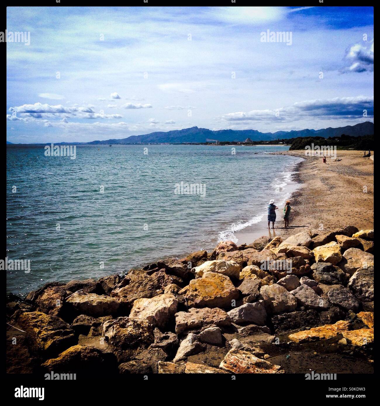The beach and sea at Cambrils, Spain. Stock Photo