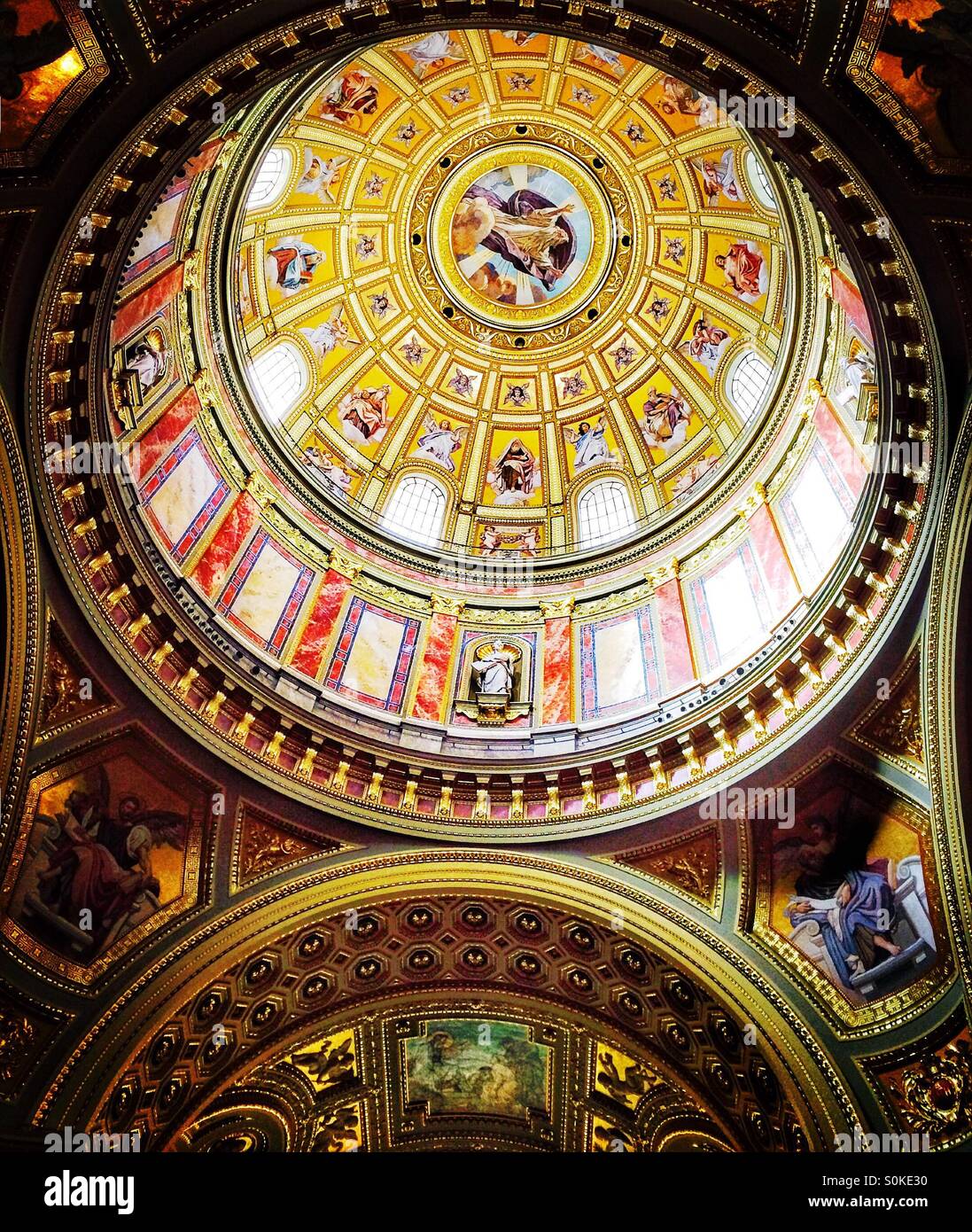 The interior dome of St. Stephen's Basilica, Budapest, Hungary - Smartphone Captured Stock Image