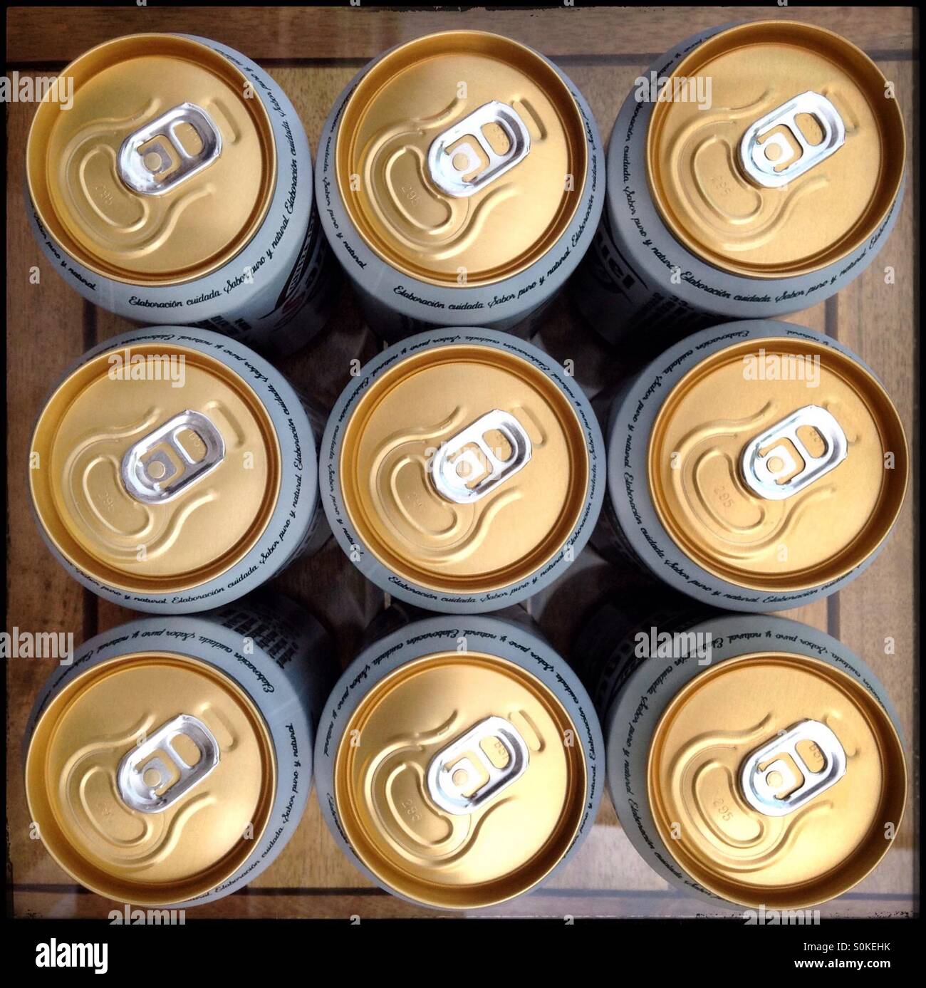 Cans of lager as seen from above. - Smartphone Captured Stock Image