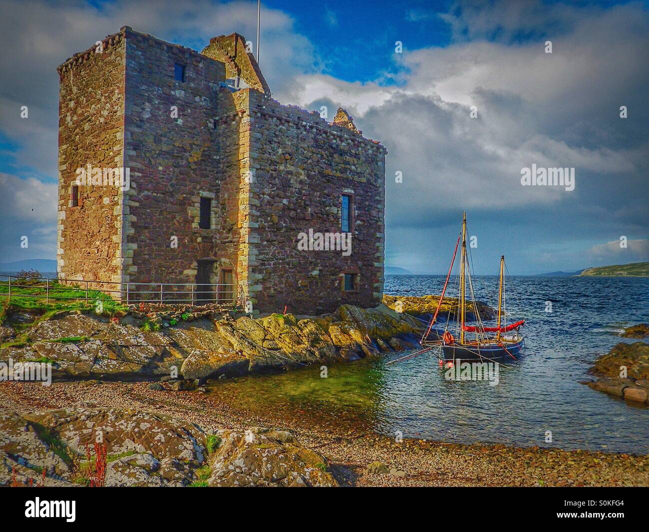 Safe harbour at Portencross Castle, Ayrshire, Scotland - Smartphone Captured Stock Image