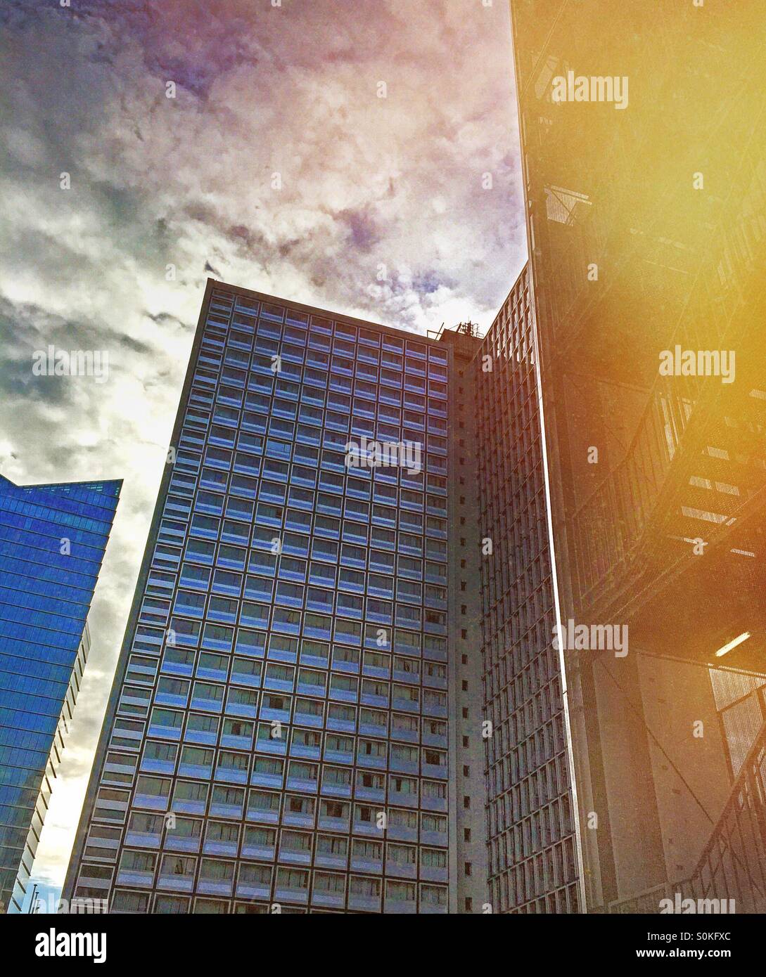 View on rooms in the back of the Sheraton Hotel in Brussels, surrounded by office buildings. - Smartphone Captured Stock Image