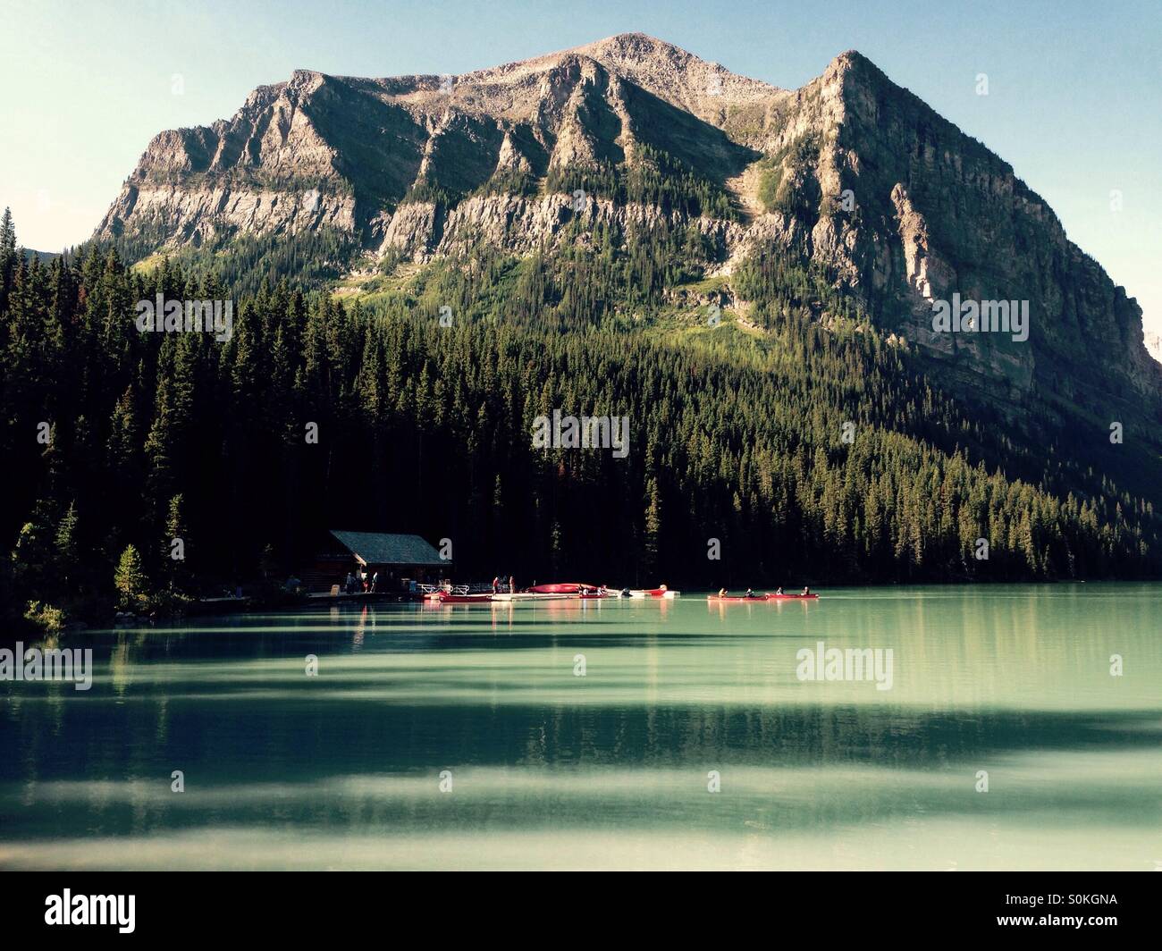 Lake Louise with mountains in background Alberta Canada - Smartphone Captured Stock Image
