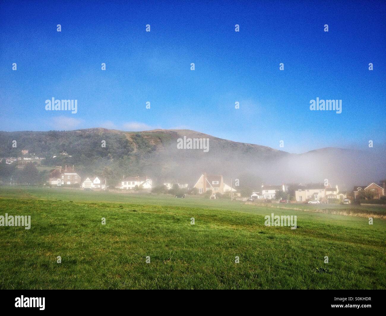 Malvern hills on a misty morning Stock Photo