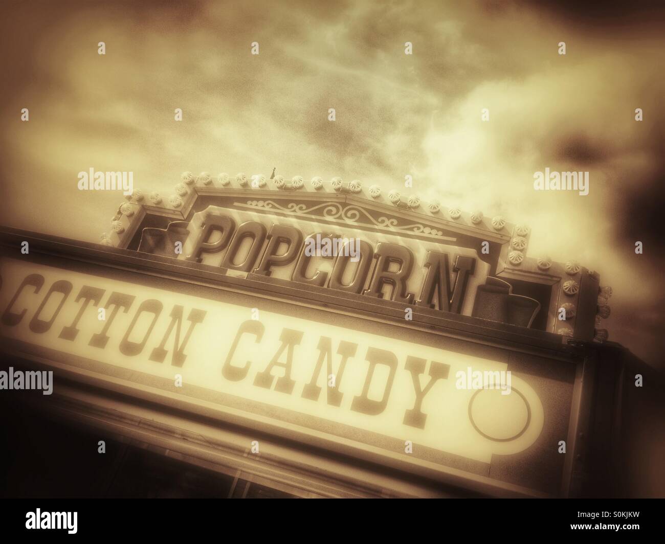 Popcorn and Cotton Candy concession stand at county fair - Smartphone Captured Stock Image