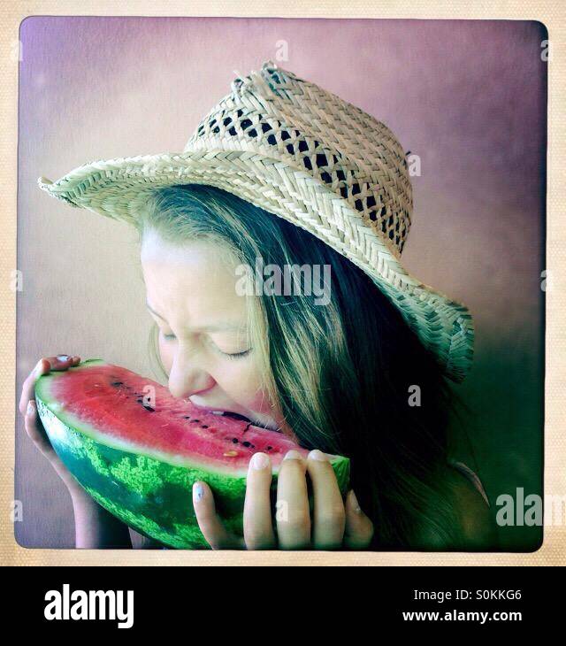 Hat and watermelon Stock Photo Alamy