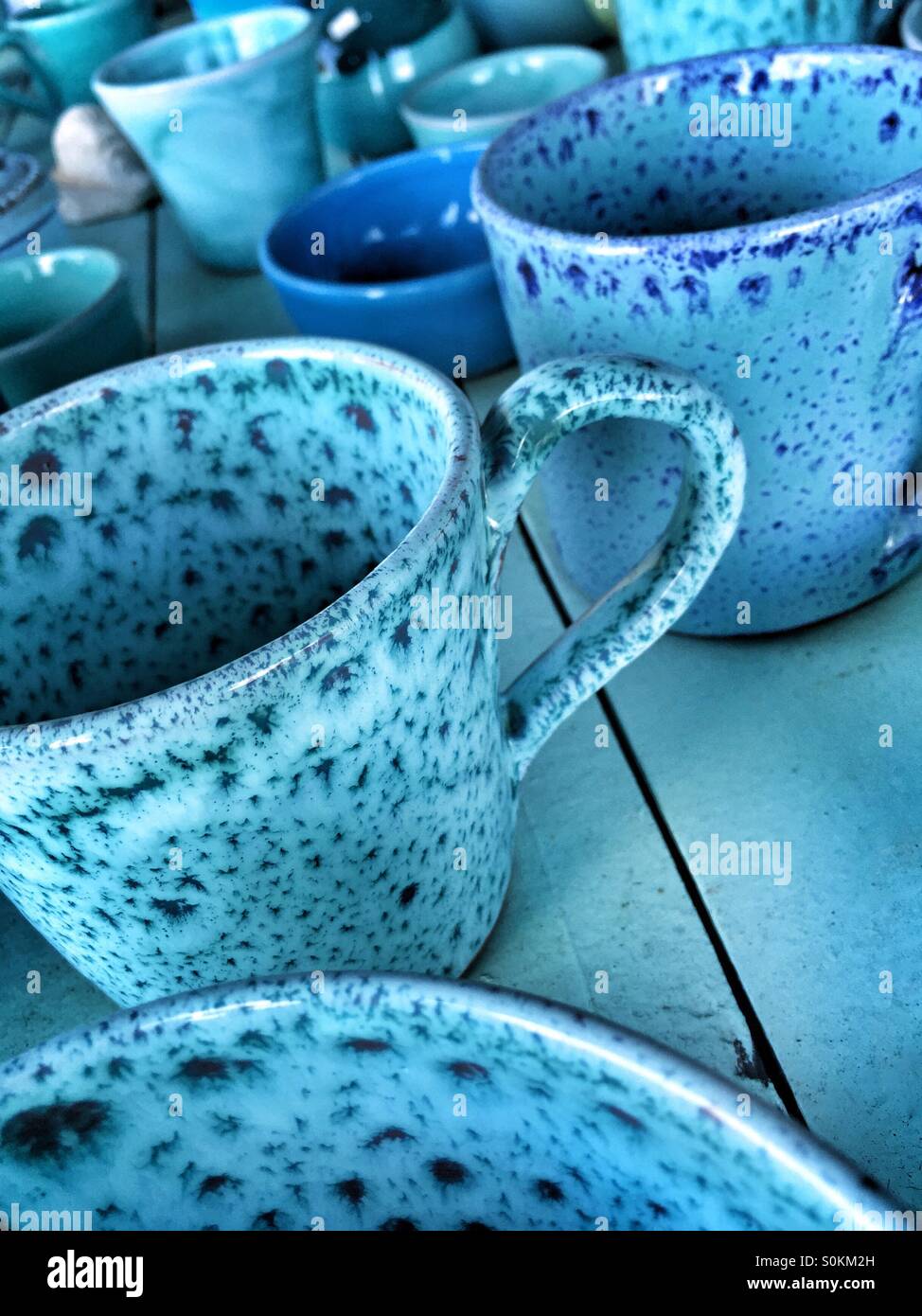 blue ceramic mugs Stock Photo - Alamy