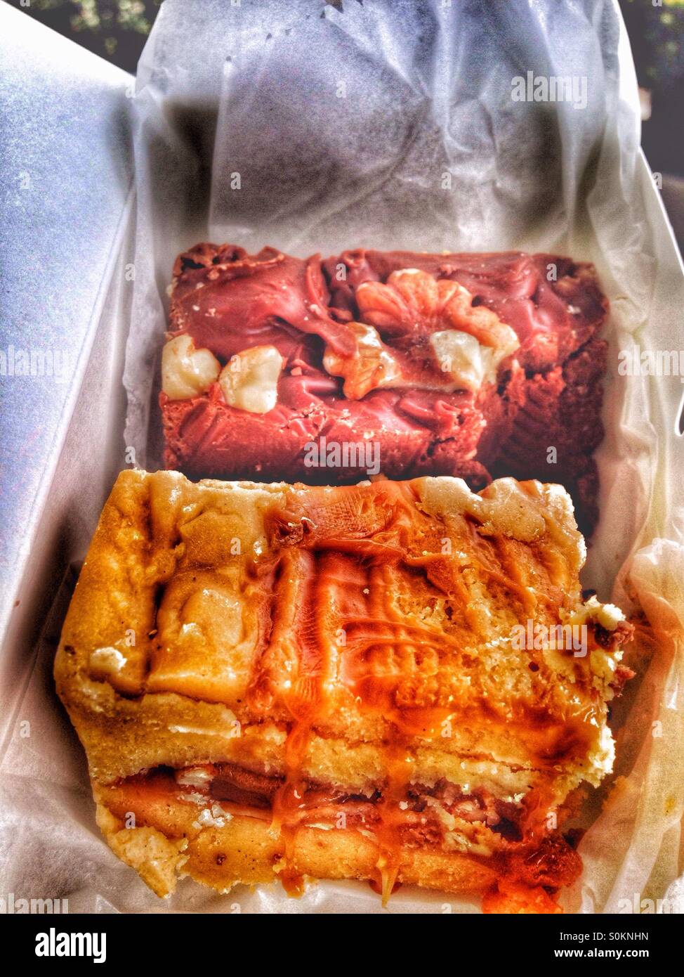 A box containing two flavors of fudge. - Smartphone Captured Stock Image