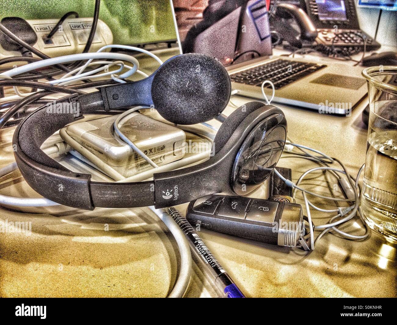 Busy desk in the office. - Smartphone Captured Stock Image