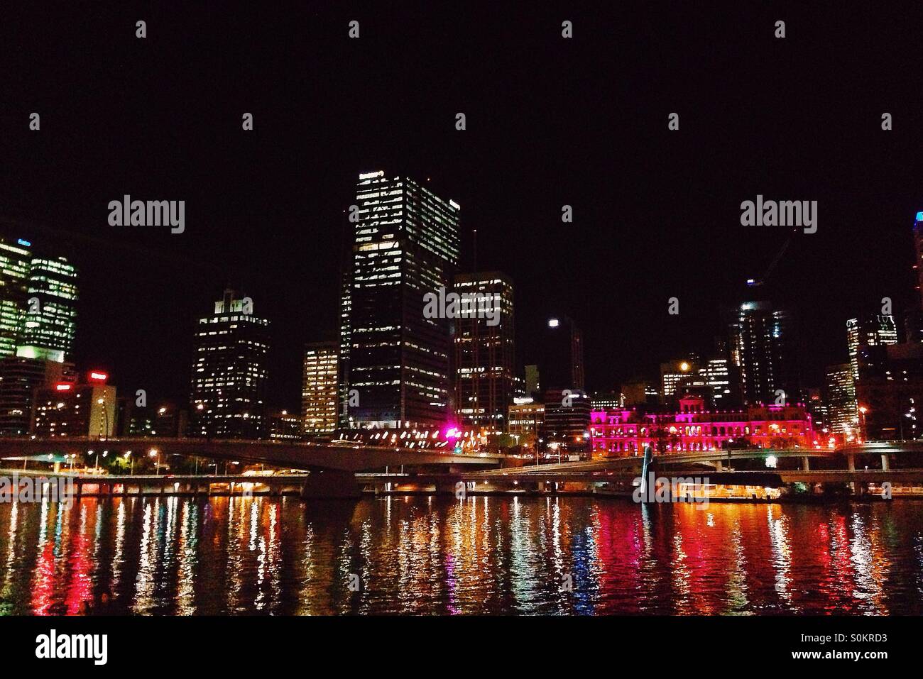 Brisbane at night from Southbank - Smartphone Captured Stock Image