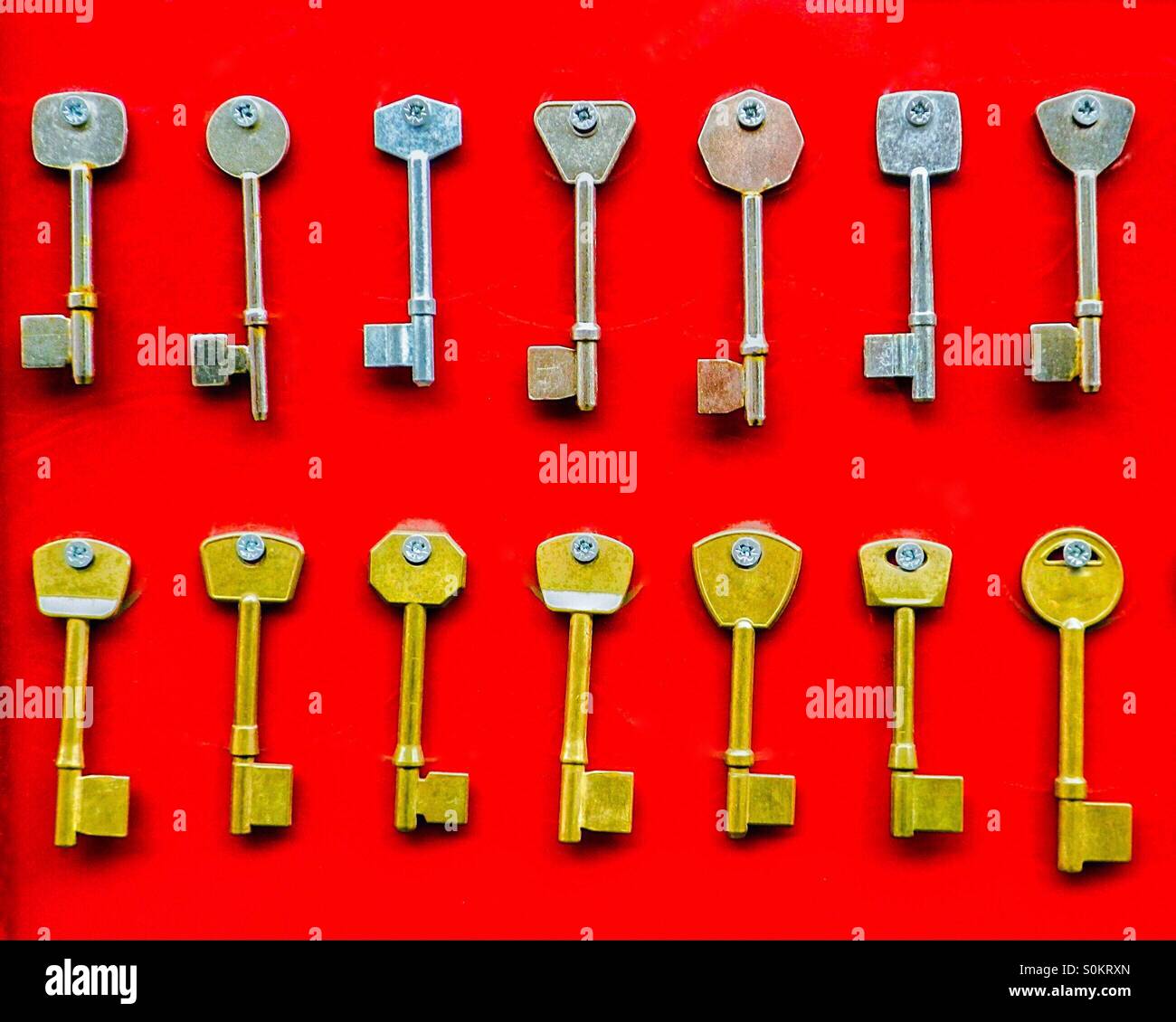 A selection of blank and uncut keys on display - Smartphone Captured Stock Image
