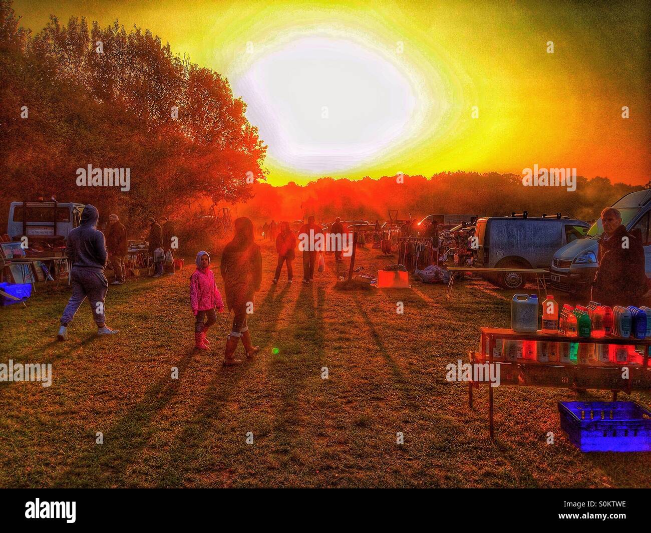 Boot sale sunrise and shadows. - Smartphone Captured Stock Image