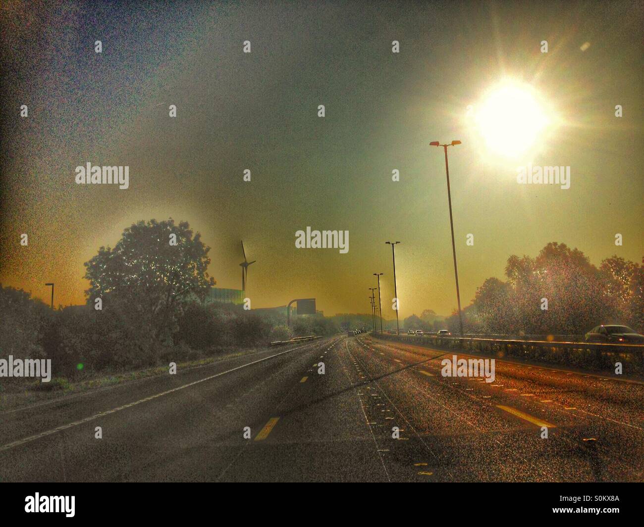 Morning drive on the M4 motorway. - Smartphone Captured Stock Image