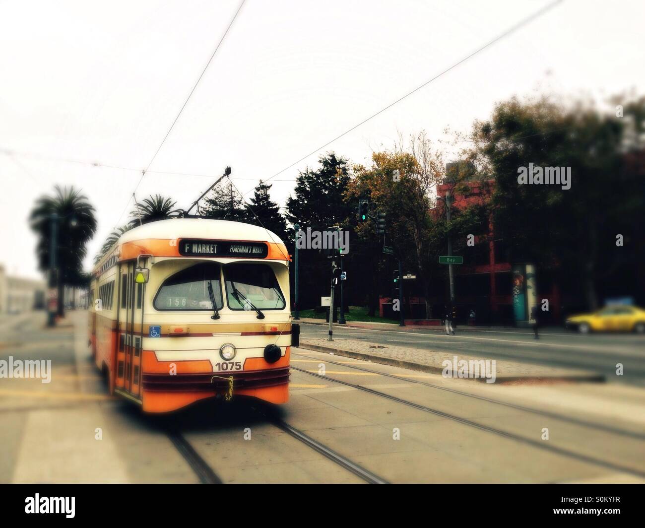 Retro Streetcar F Market line in San Francisco California - Smartphone Captured Stock Image