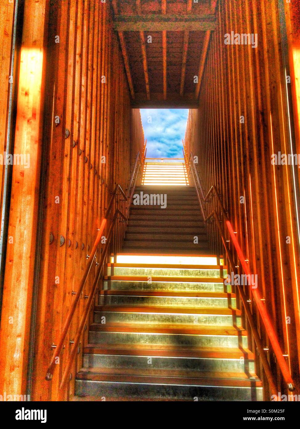 Staircase stairs looking up to blue sky Stock Photo - Alamy