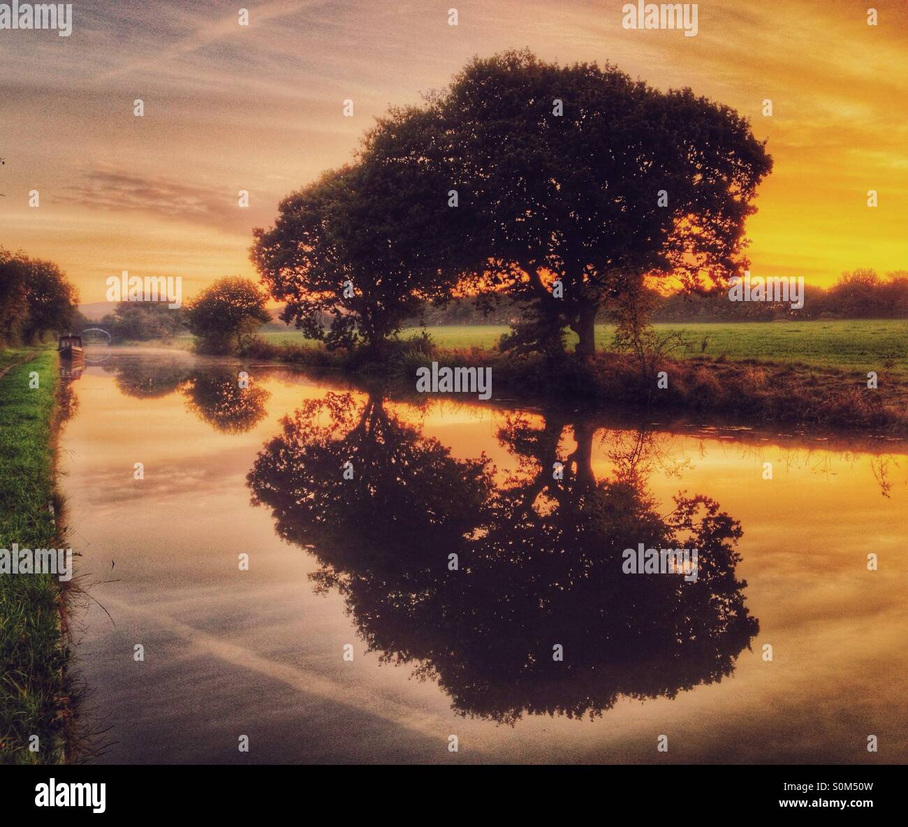 Sunrise over Leeds Liverpool  canal at Adlington in Lancashire Stock Photo