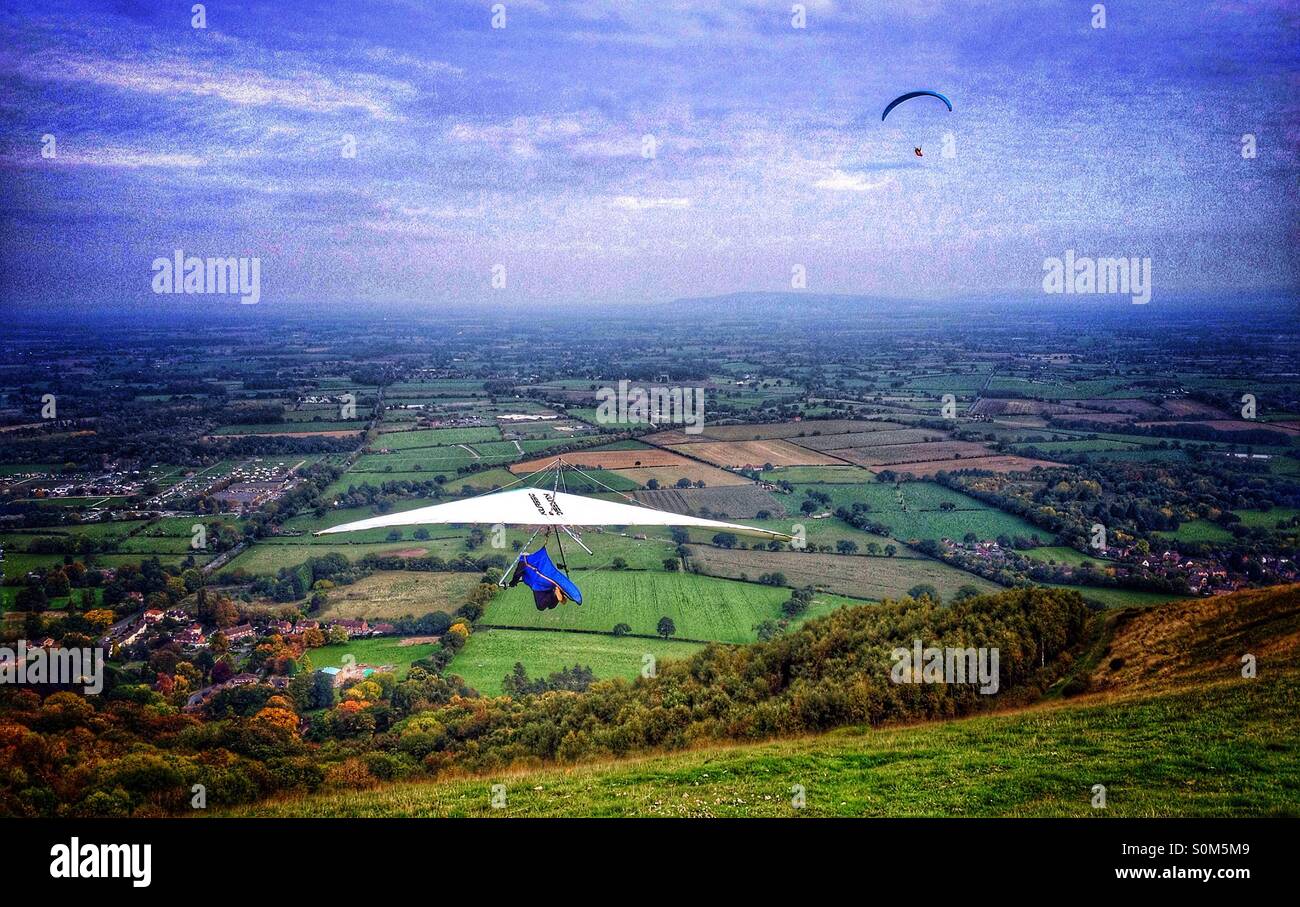 Hang glider launch Malvern hills uk Stock Photo