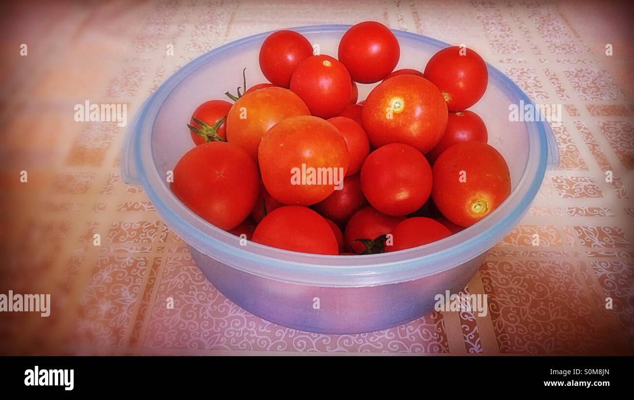 basket of red tomatos Stock Photo