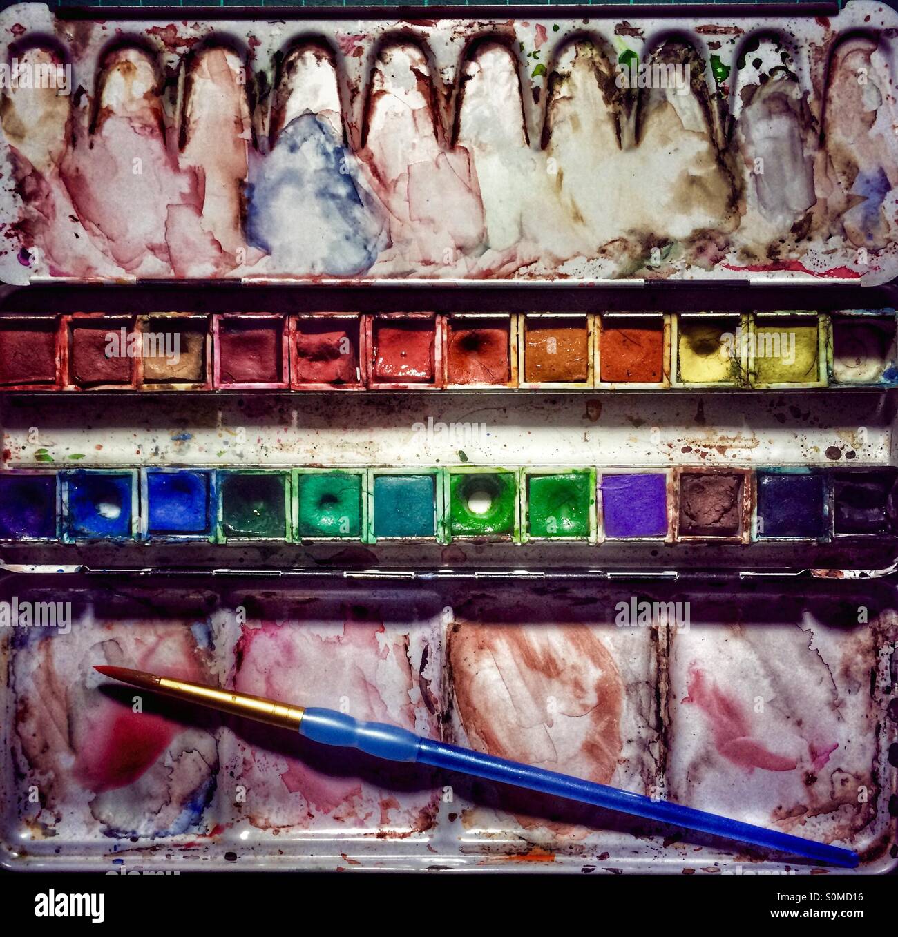 Watercolour box with brush - Smartphone Captured Stock Image