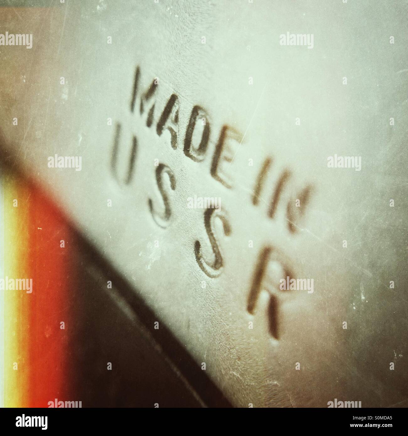 Made in USSR stamped on old camera - Smartphone Captured Stock Image