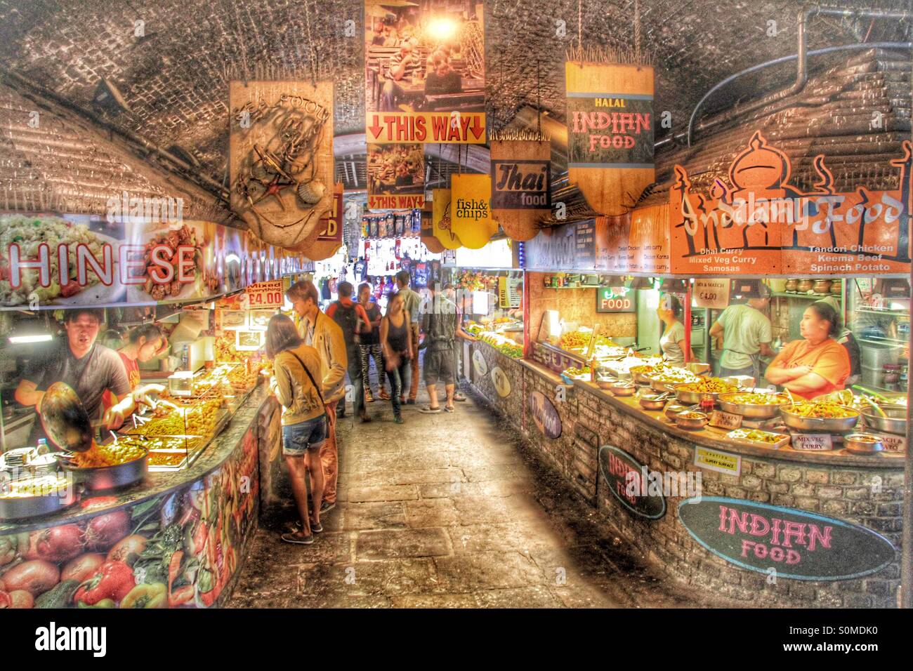 A busy multicultural food market in Camden, London. - Smartphone Captured Stock Image