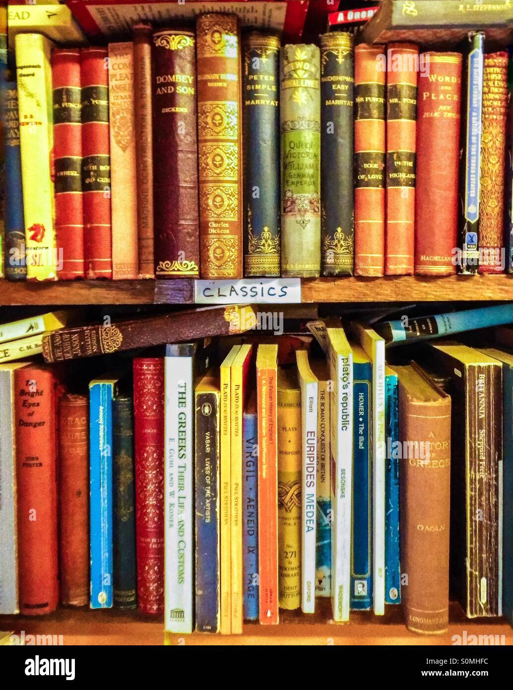 Classic novels in bookshop selling secondhand books, Glasgow, Scotland, UK - Smartphone Captured Stock Image