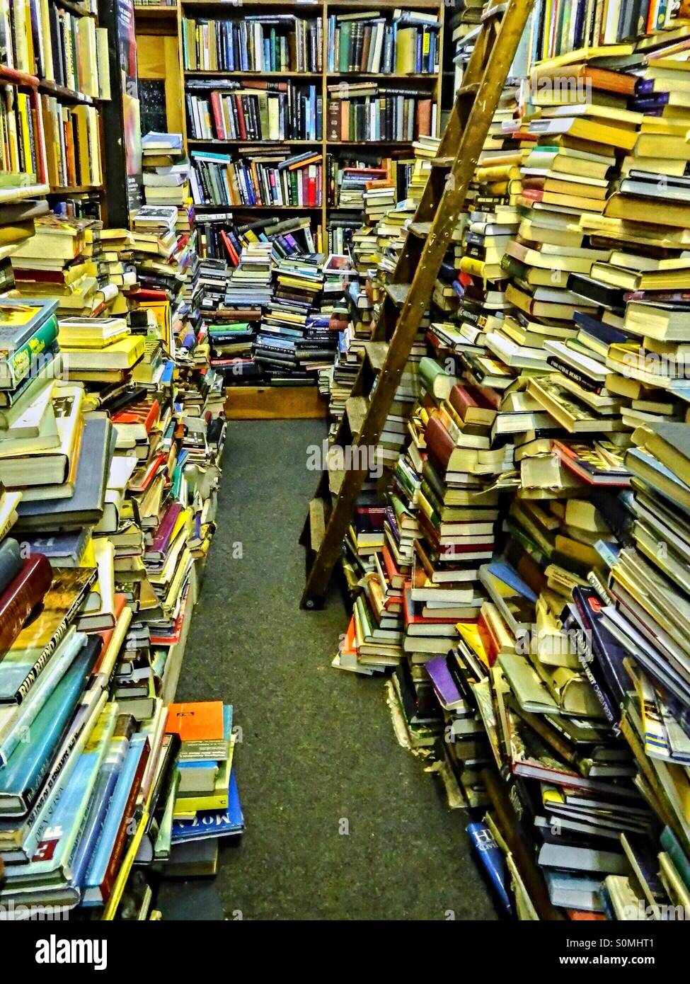 Untidy Bookshop with secondhand books, Glasgow, UK - Smartphone Captured Stock Image