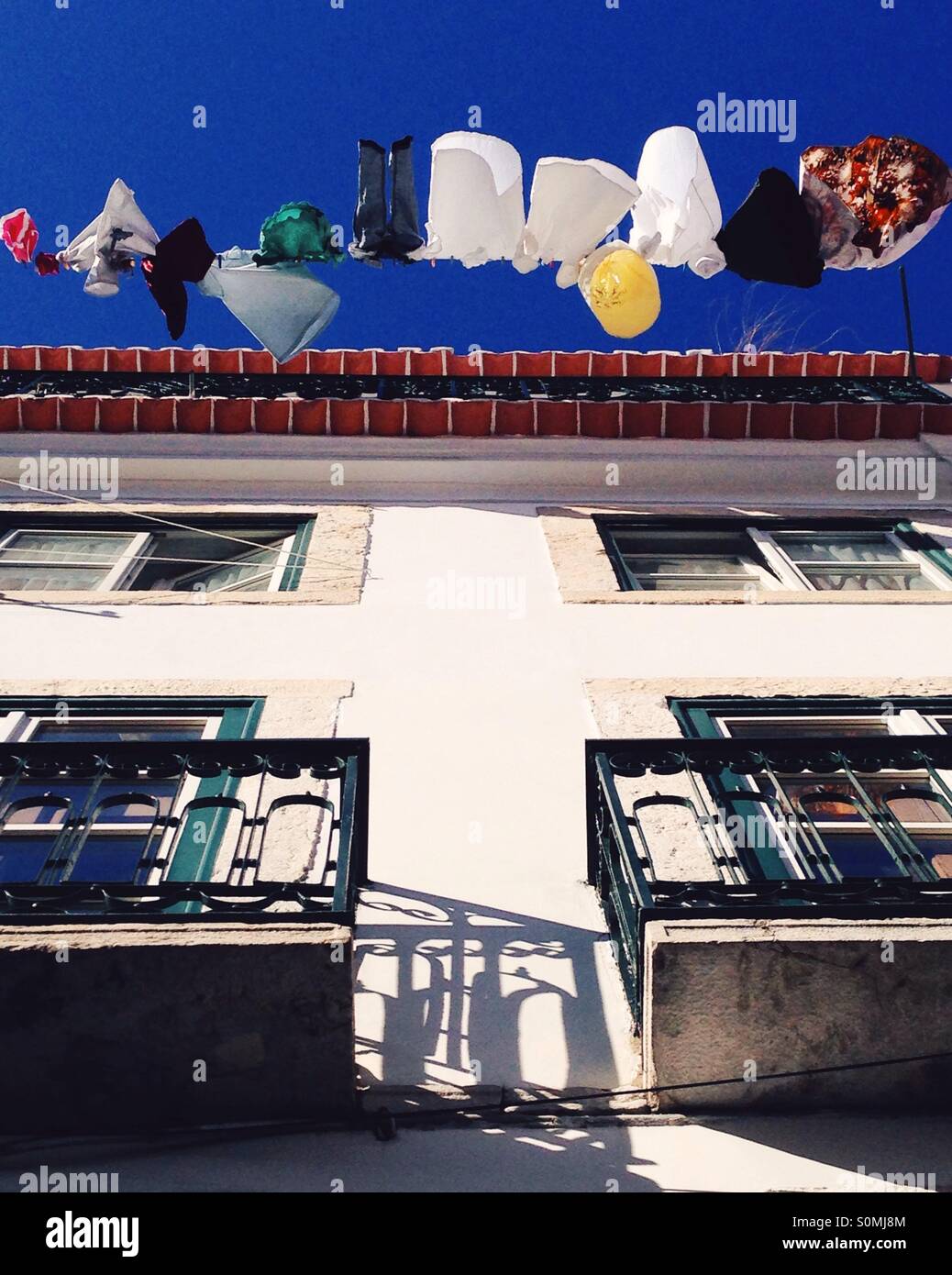 Hanging out the laundry in Lisbon, Portugal Stock Photo Alamy