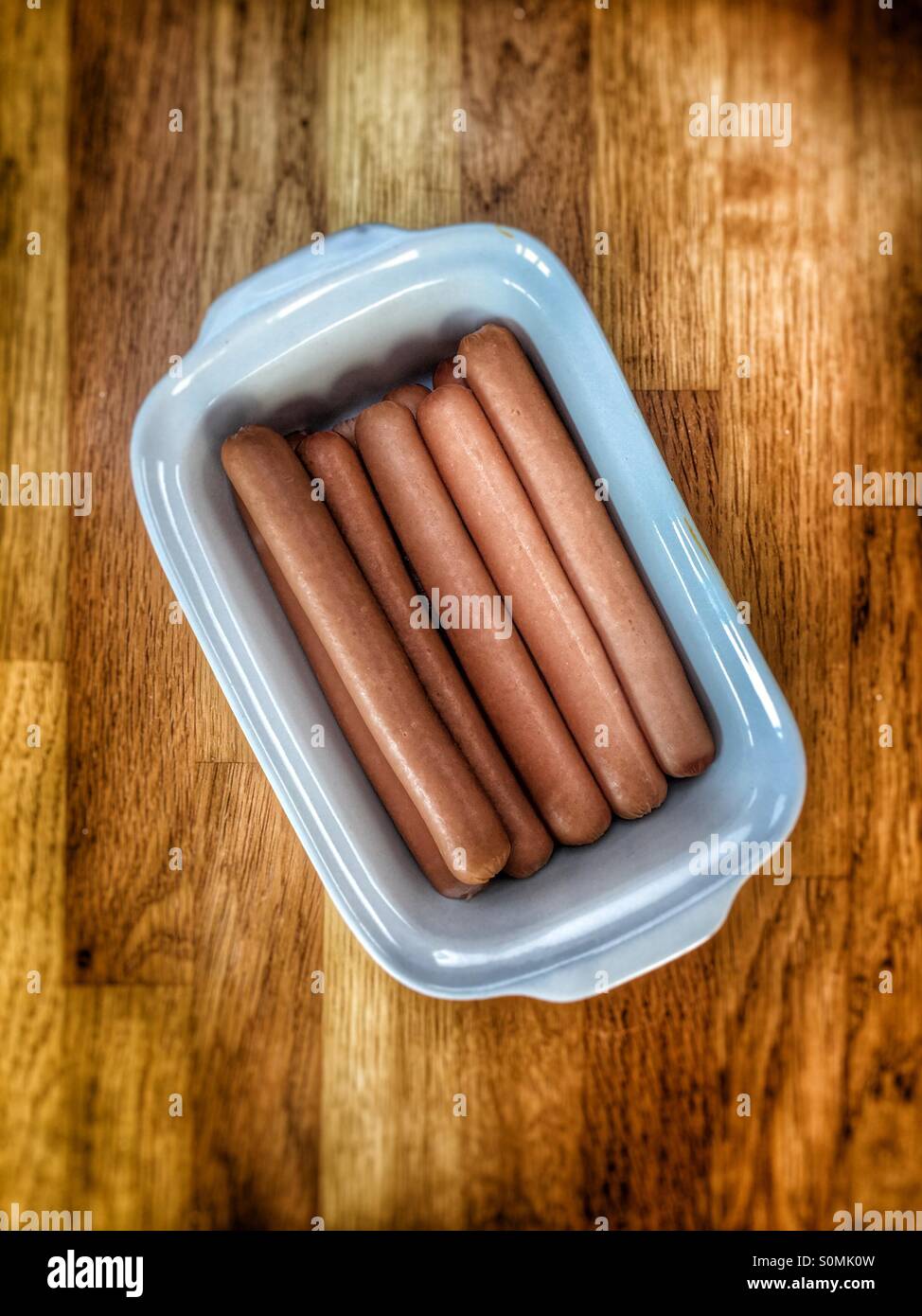 Hot dog sausages. Potential cause of bowel cancer, says World Health Organisation, October 2015 Stock Photo
