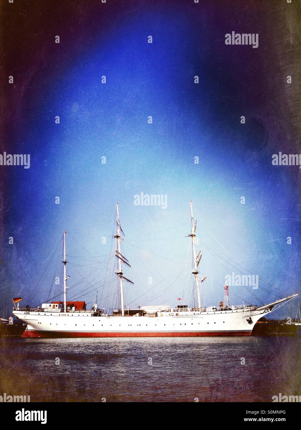 Gorch Fock (1958) in the harbour of Stralsund, Germany - Smartphone Captured Stock Image