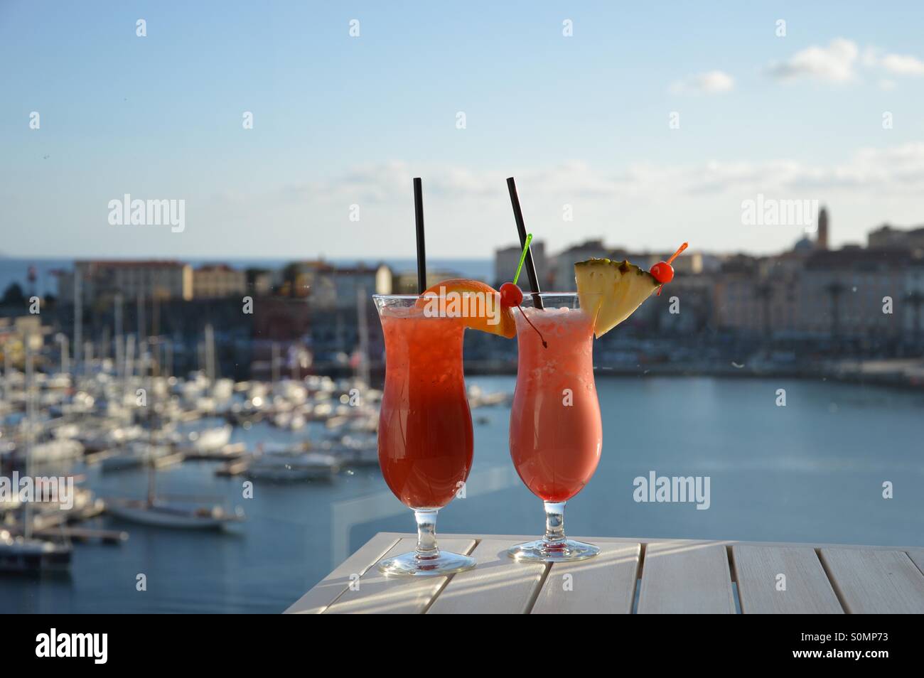 Cocktails in Front of a mediterrane Harbour Stock Photo