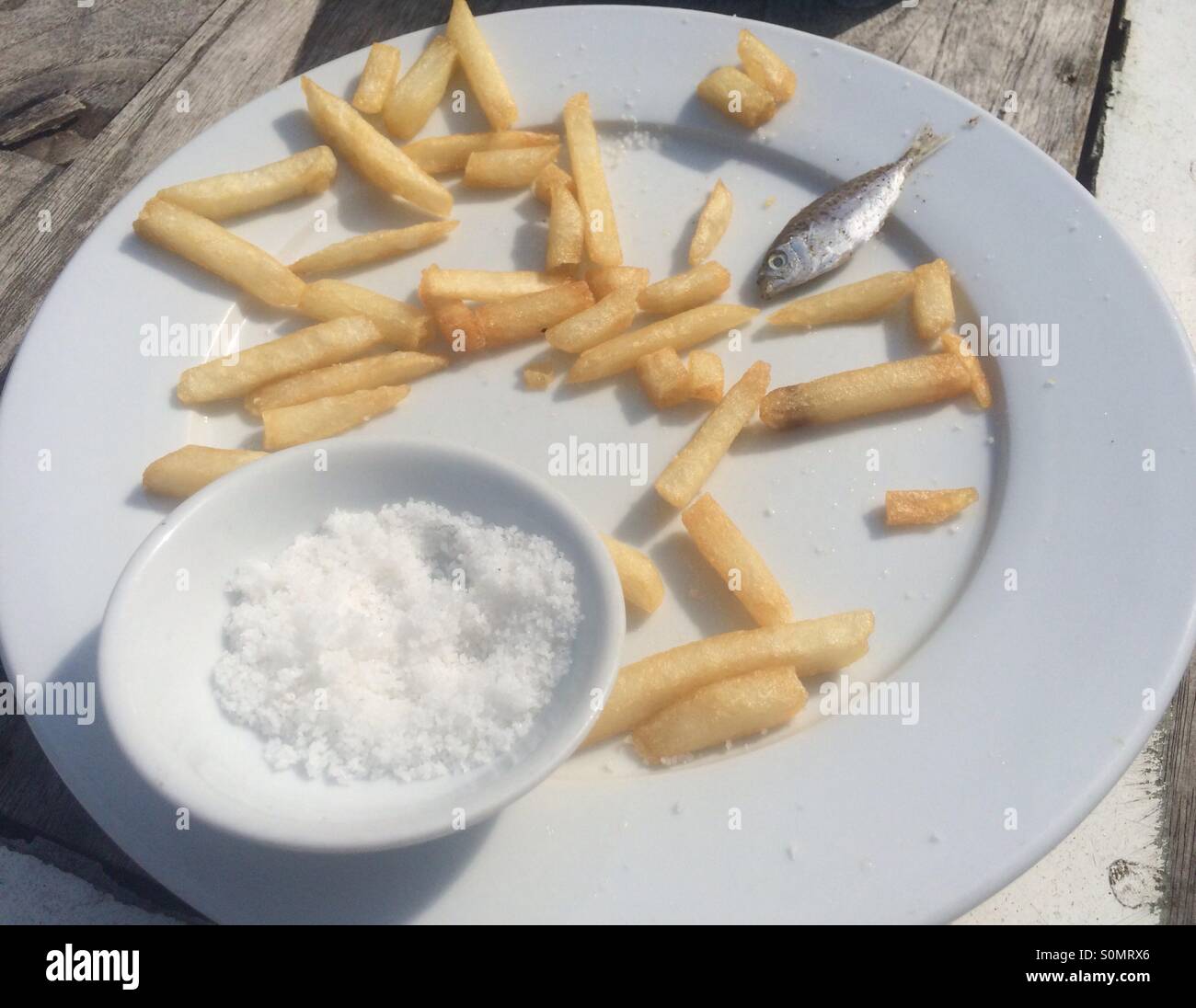 Fish, chips and salt Stock Photo Alamy