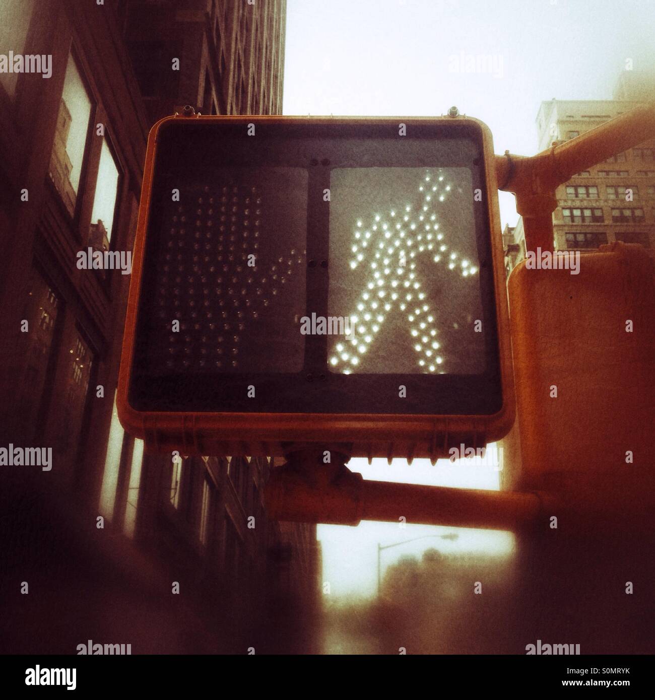 Pedestrian stop sign, Manhattan, New York City, United States of America. - Smartphone Captured Stock Image