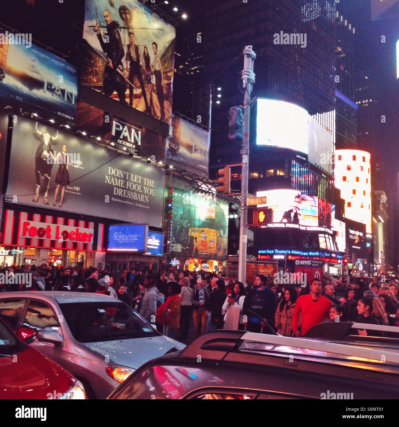 Times Square at night, Manhattan, New York City, United States of America. - Smartphone Captured Stock Image