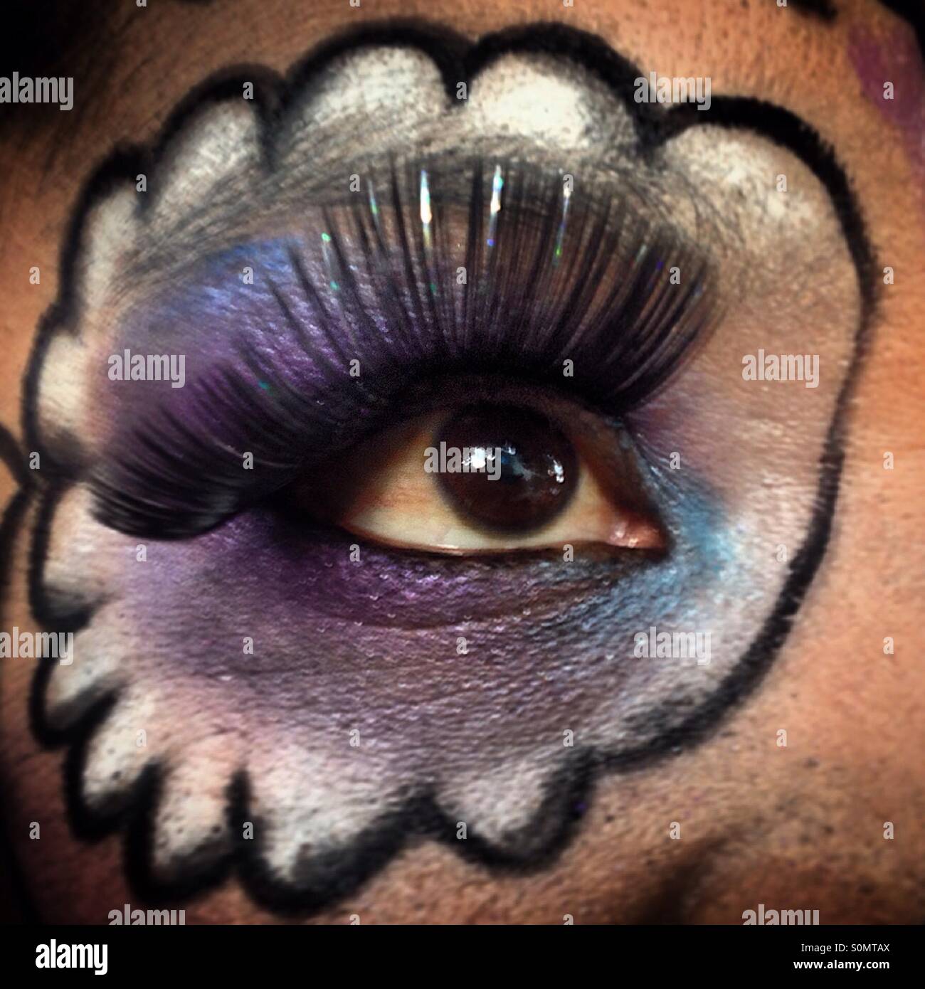 The eye of a Catrina in Mexico City. The Day of the Dead celebration mixes Pre-Hispanic traditions with the European tradition of the Catholic All Souls Day. - Smartphone Captured Stock Image