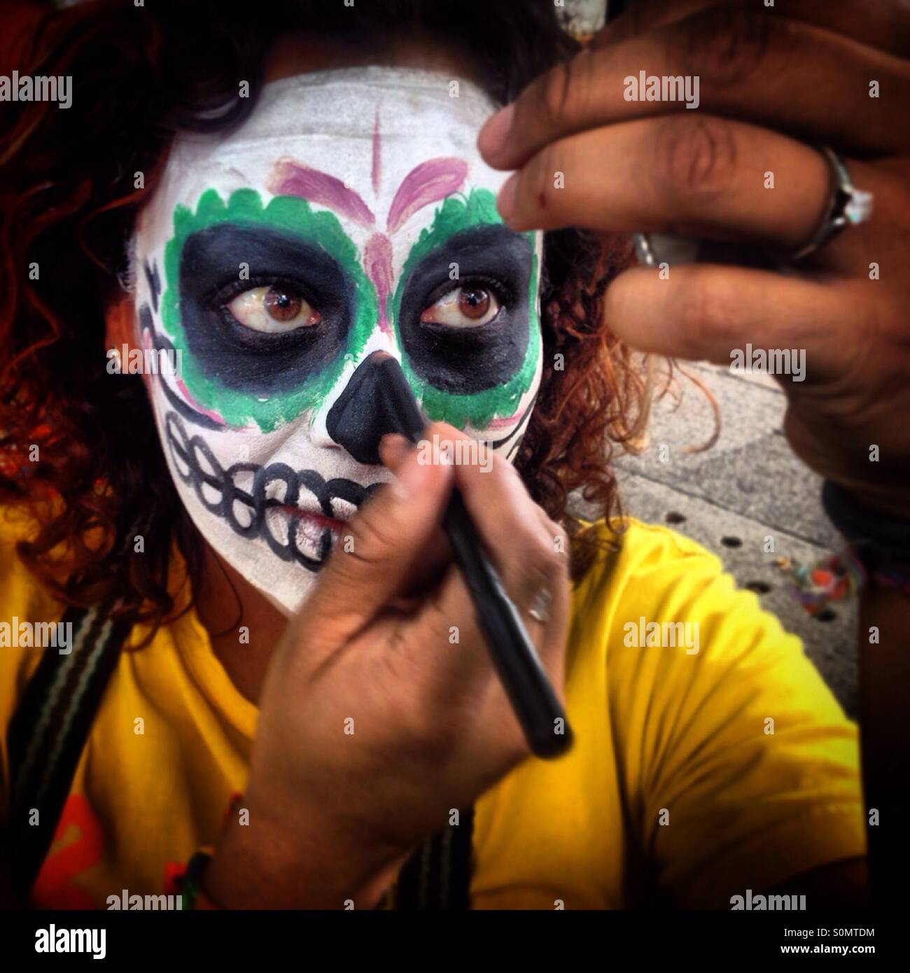 A Catrina in Mexico City. The Day of the Dead celebration mixes Pre-Hispanic traditions with the European tradition of the Catholic All Souls Day. Stock Photo