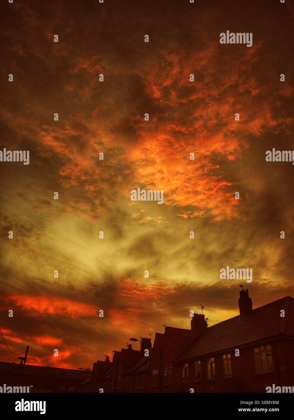 Dramatic sunrise in Manchester UK - Smartphone Captured Stock Image