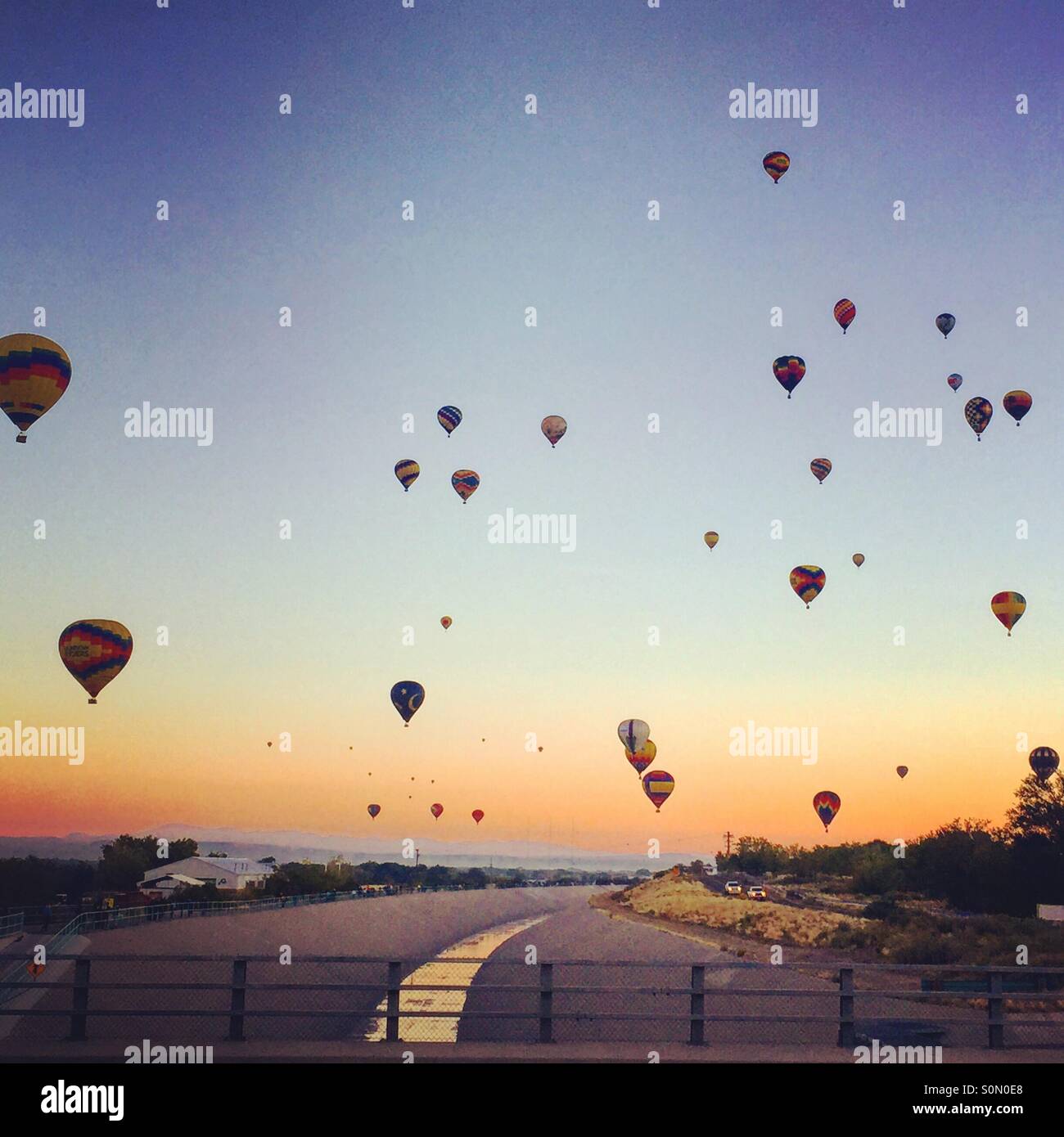 Morning view of the Albuquerque Balloon Festival. Stock Photo