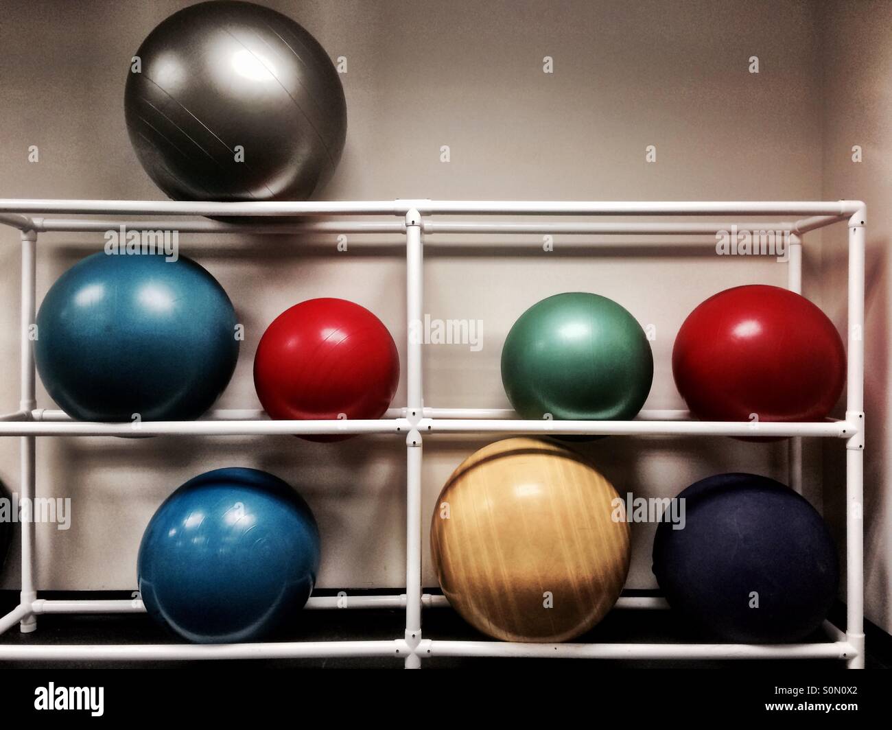 Stability balls in gym Stock Photo