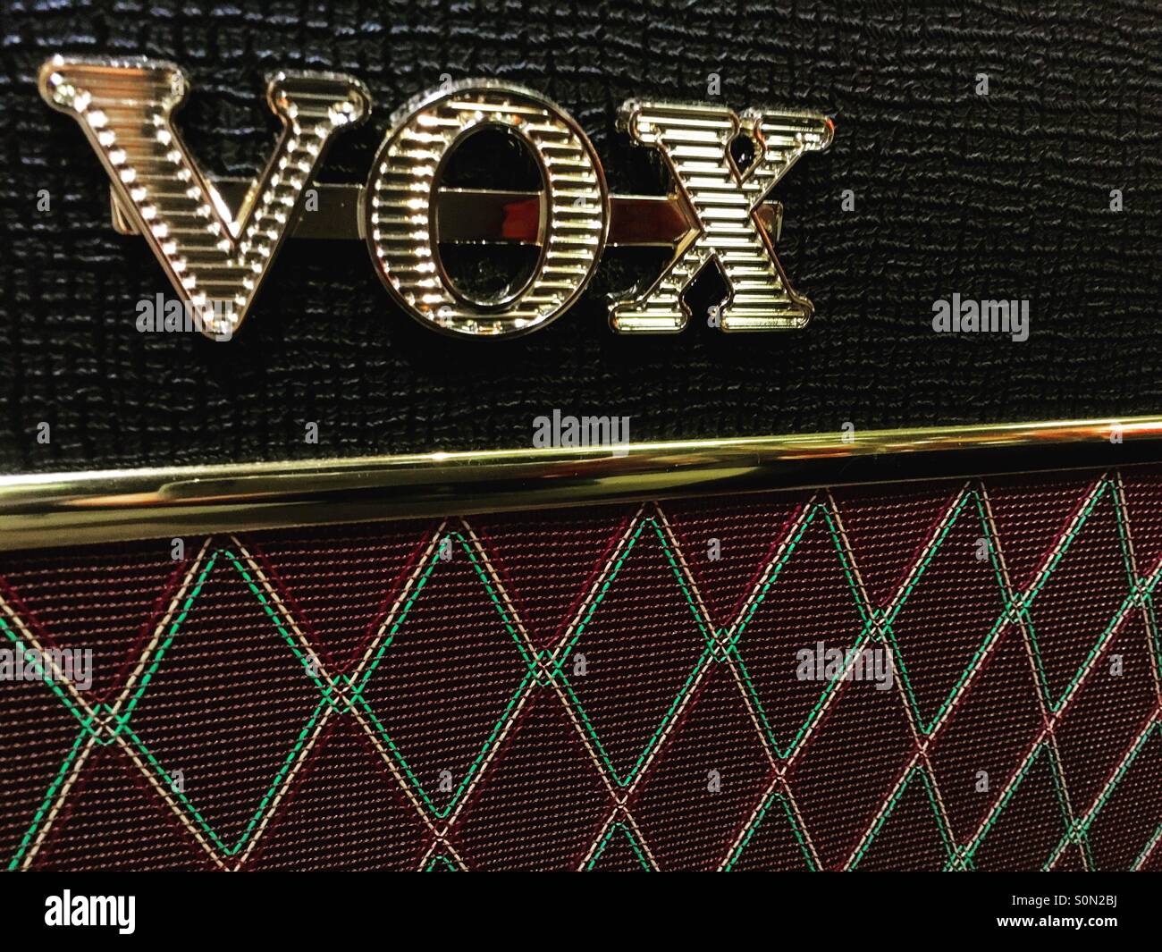 Close-up of a Vox retro amplifier speaker. Stock Photo