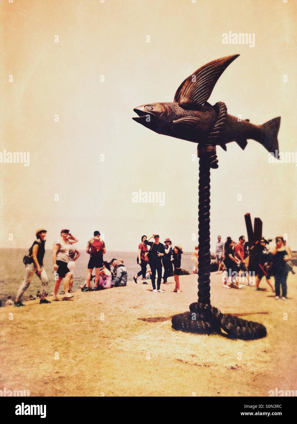 Fish Sculpture at Sculptures by the sea in Sydney Australia - Smartphone Captured Stock Image