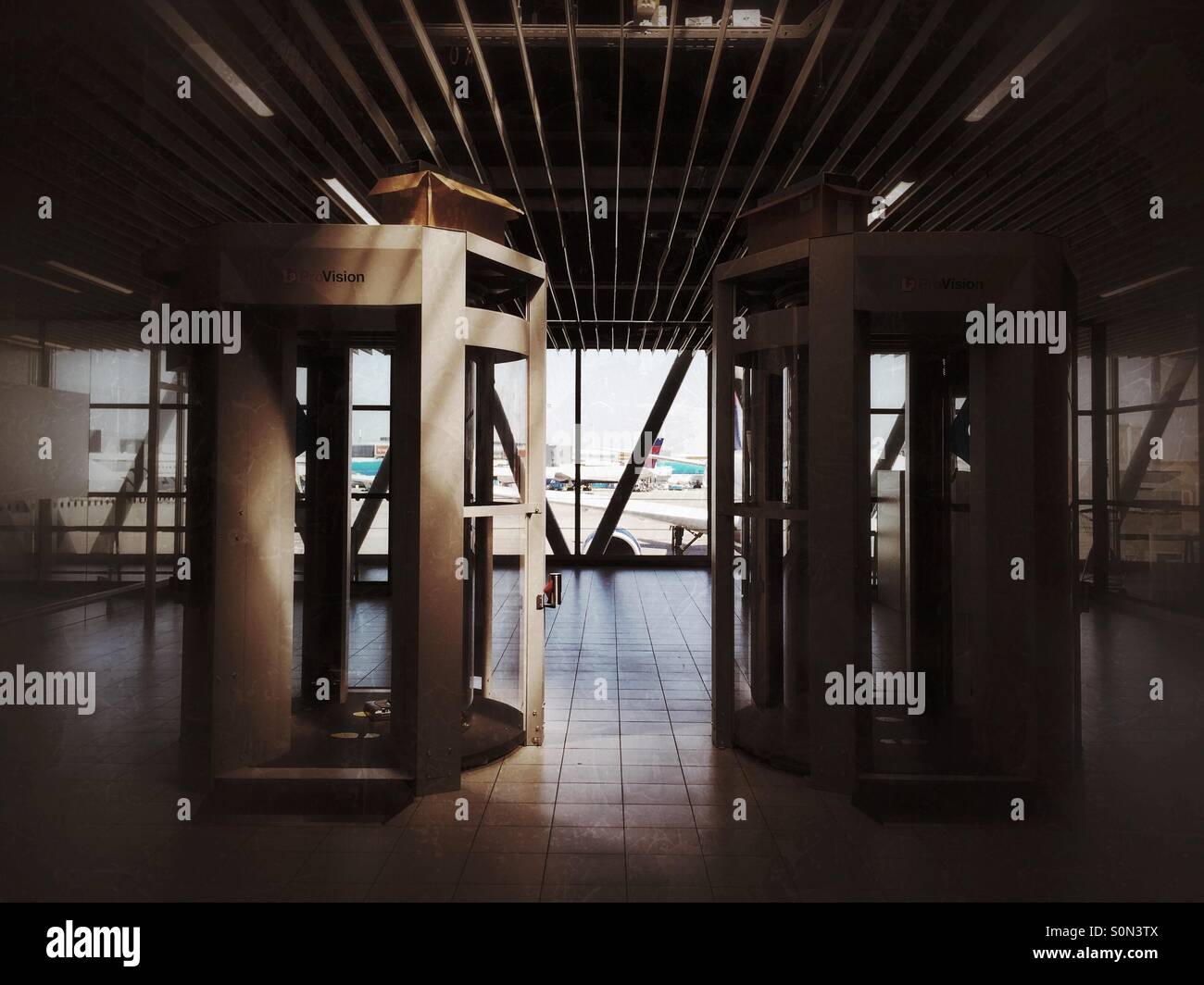 Airport security x-Ray machines in Amsterdam international airport - Smartphone Captured Stock Image