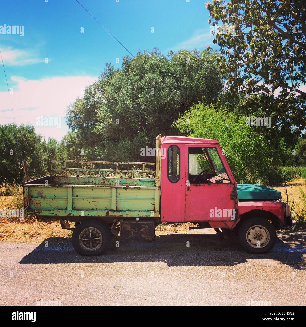 A colorful old pick-up truck in Kefalonia, Greece. Stock Photo