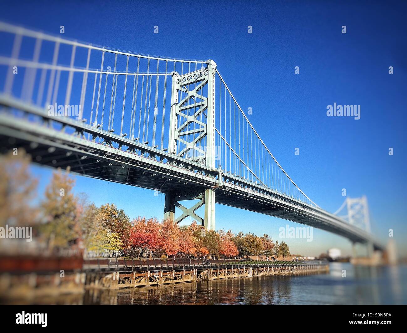Ben Franklin Bridge over the Delaware River, Philadelphia, Pennsylvania - Smartphone Captured Stock Image