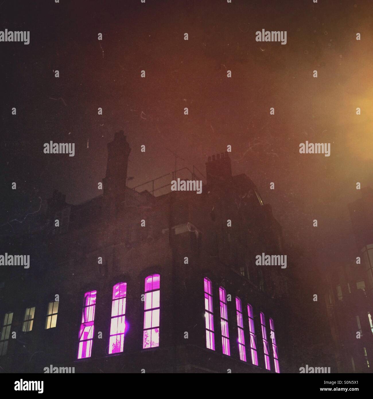 Pink windows in the night - Pink Panda, Borough Market, Winchester Walk, London, UK - Smartphone Captured Stock Image