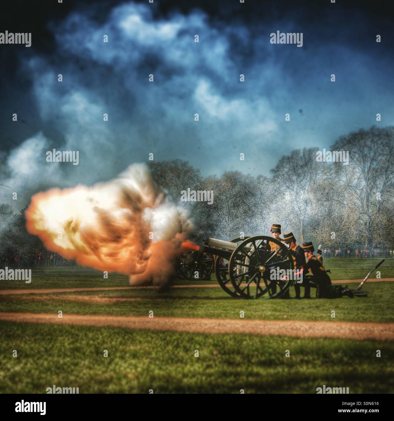 Gun salute in Hyde park to celebrate a British Royal birthday Stock Photo