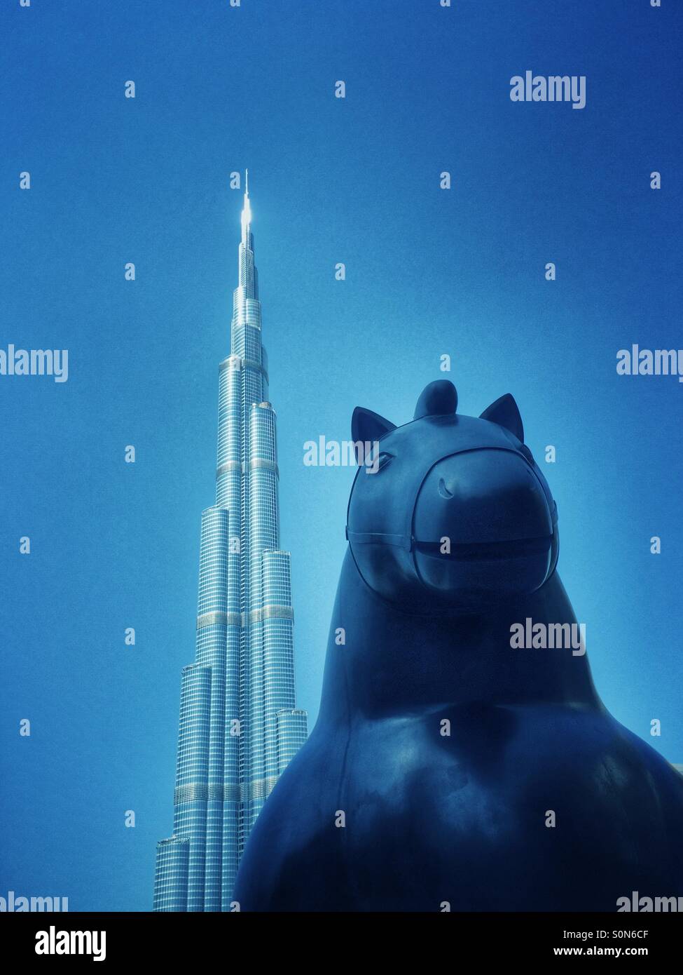 Burj khalifa with horse statue Dubai UAE - Smartphone Captured Stock Image
