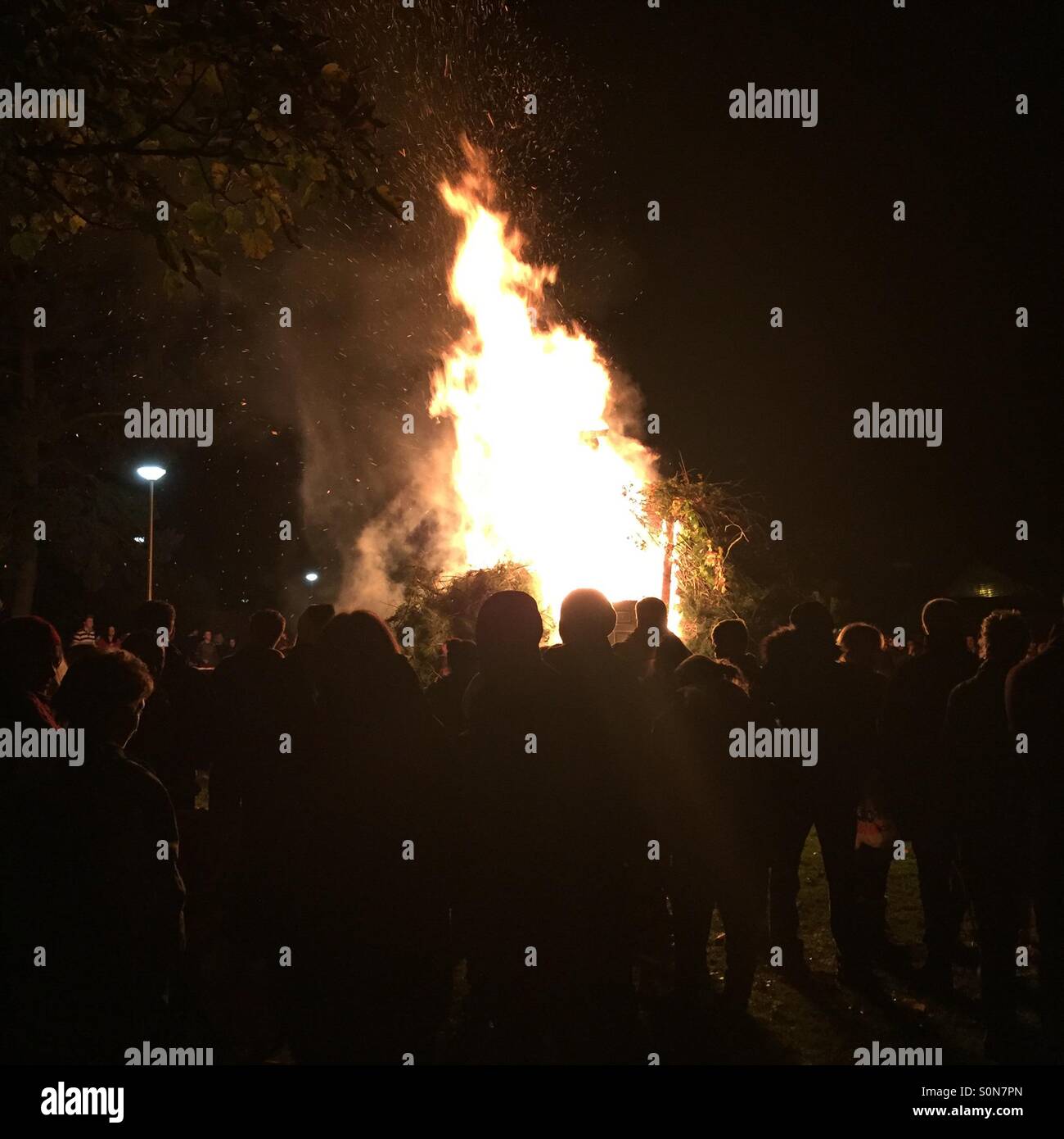 People attending bonfire party Stock Photo