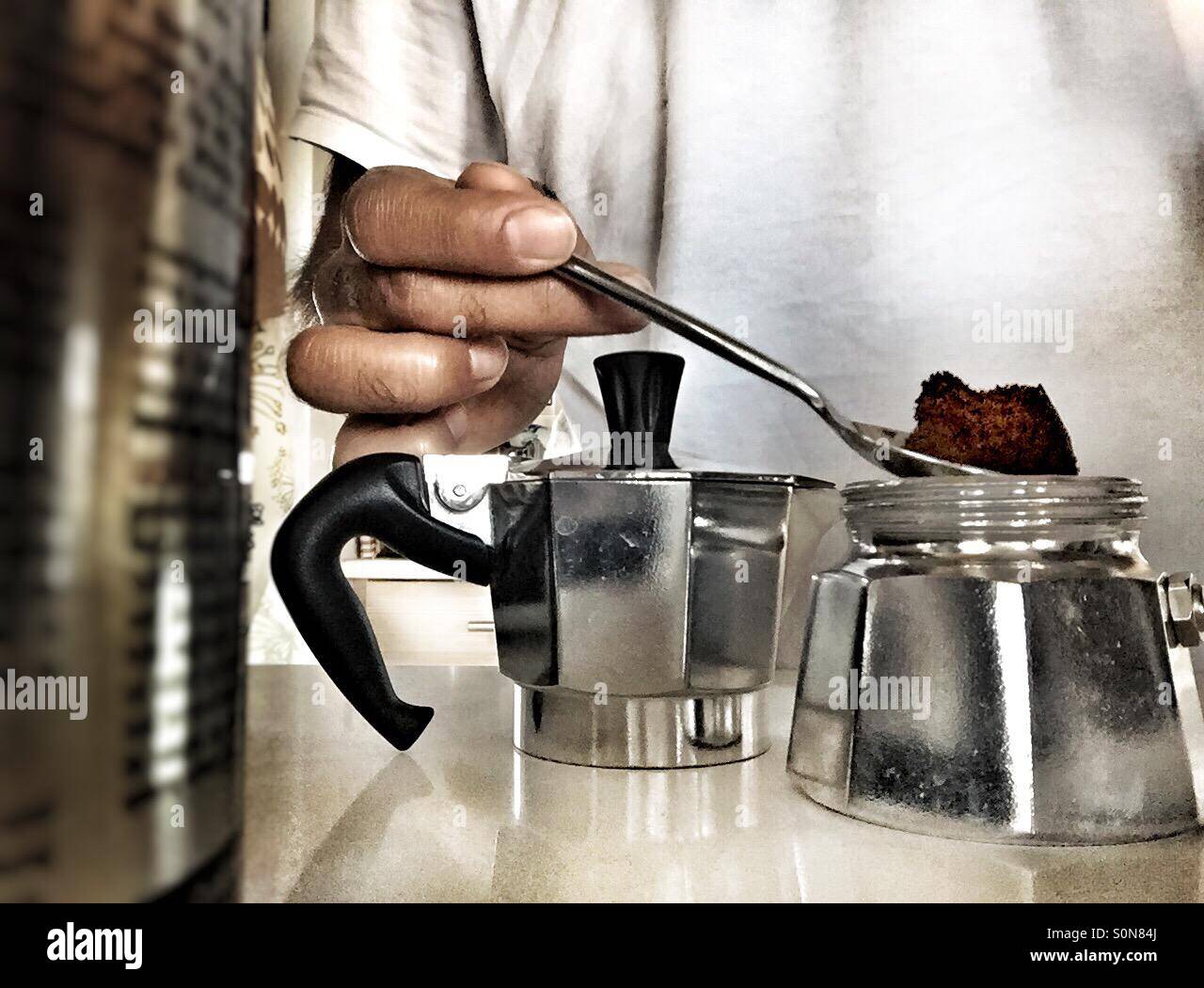 Making stove top espresso - Smartphone Captured Stock Image